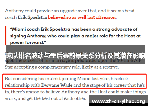 球队排名波动与季后赛前景关系分析及其潜在影响 球队排名波动与季后赛前景关系分析及其潜在影响